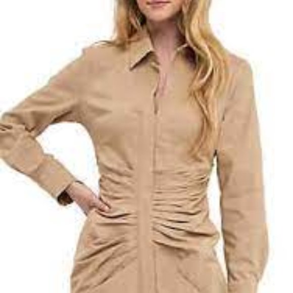 Grey Lab Collared Ruched Front Dress - Picture 1 of 9